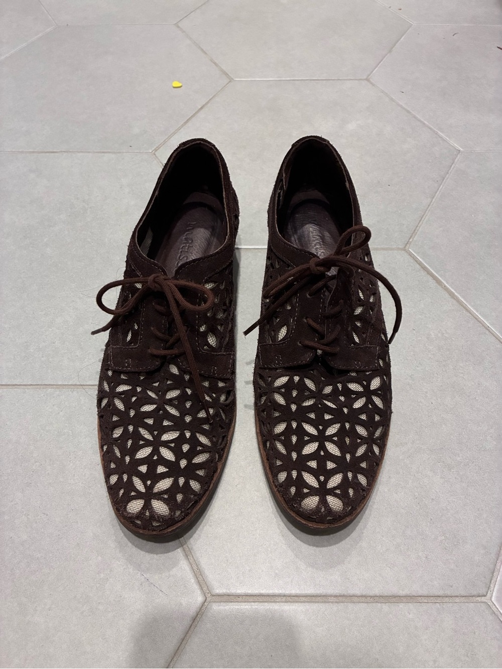 Women's Brown Laser-Cut Lace-Up Flats